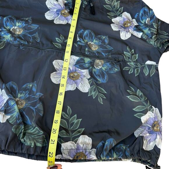 THREAD + SUPPLY women’s size small windbreaker jacket, with hood, black floral. - Picture 9 of 12